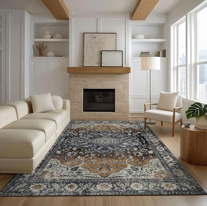 Washable Rugs 5x7 Area Rugs for Living Room, Thin Carpet for Bedroom, Soft Faux - Image 2