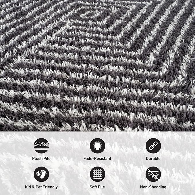 Rugshop Geometric Diamond Stripe Area Rug Anthracite Dark Gray 7' 10" x 10' - Image 5