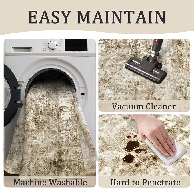 8x10 Machine Washable Area Rug for Living Room, Kids and Pets Friendly for - Image 5