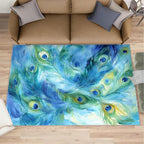 Peacock Feather Rug 4x5-4x5 Rug, Teal Turquoise Area Rugs by STRELEC