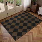 Easy Jute Checkered Entryway Rug, 2.6x4 Coffee Modern Indoor Outdoor Doormat by Rugalia