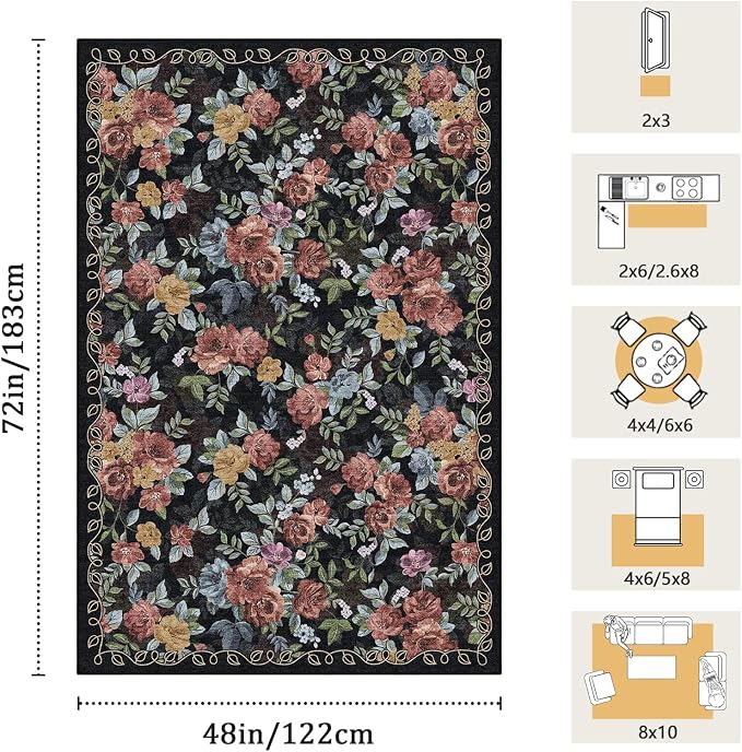 4x6 Machine Washable Area Rug for Living Room, Kids and Pets Friendly for - Image 2