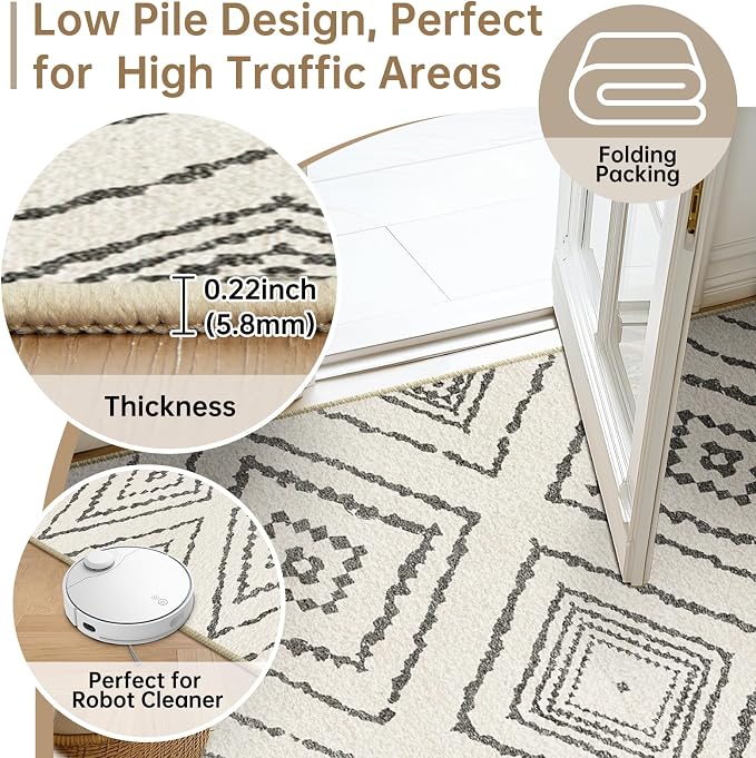 Area Rug 2x8 Rug Machine Washable Non-Slip Low Pile Print Pattern Western Rug - Image 3