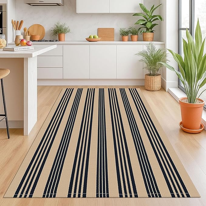 KOZYFLY Striped Front Door Mat 4x6 Ft Brown and Black Front Door Rug Cotton - Image 3