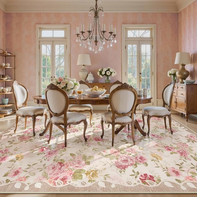 Lahome Floral Washable Rugs 9x12, Large Area Rugs 9x12 Living Room, Soft - Image 3