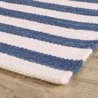 Home Conservatory Ladder Stripe Navy/Ivory Handwoven Wool 4 X 6 Feet - Image 6