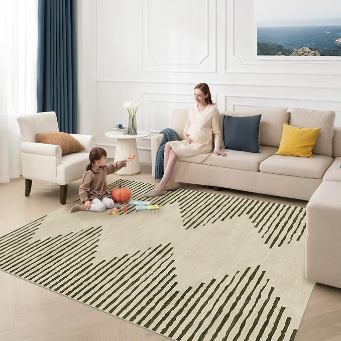 HelloTree Area Rug for Living Room 8x10 Washable Geometric Moroccan Rug Stripe - Image 5