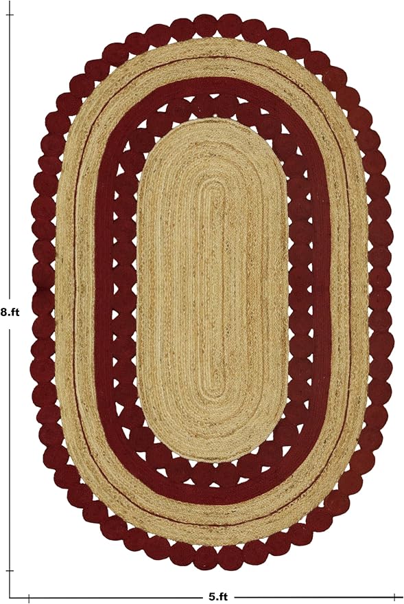 2x12 Flatweave Runner – Handmade Boho Oval Rug, 0.27" Thick, Solid Red Beige - Image 3