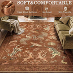 Moynesa Orange 5x7 Bedroom Rugs, Vintage Peacock Floral Washable Area Rugs - Image 4