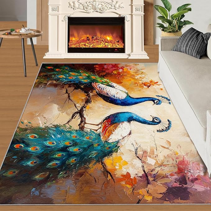 Peacock Rug 2x3-2x3 Rug, Classic Peafowl Floral Area Rugs - Image 3