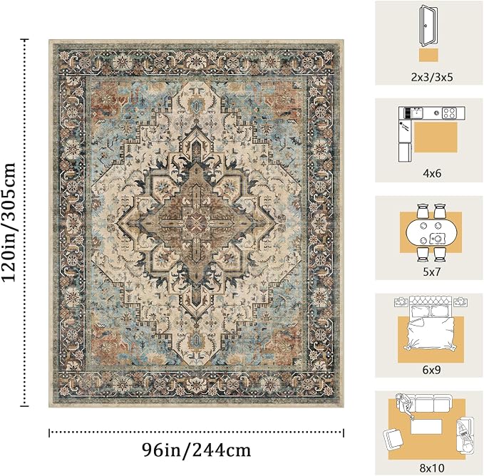 8x10 Machine Washable Area Rug for Living Room, Kids and Pets Friendly for - Image 2