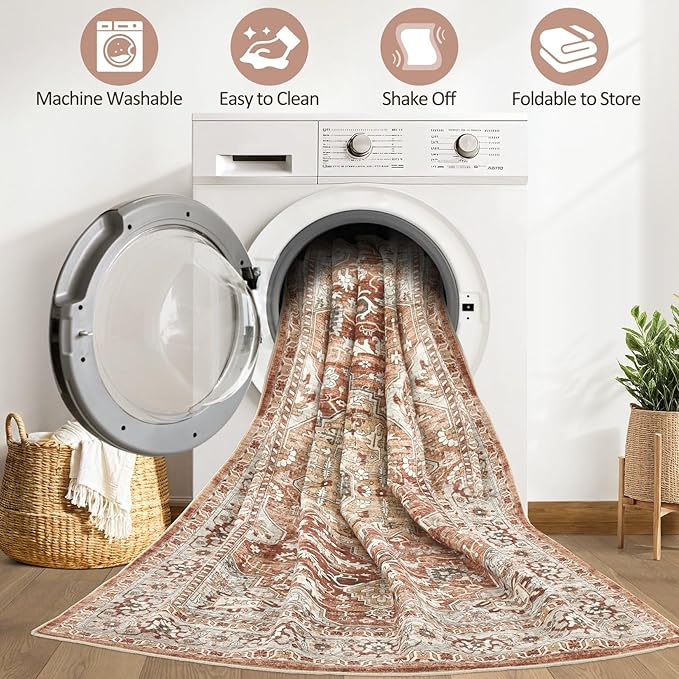 9x12 Area Rug Living Room: Machine Washable Boho Large Vintage Soft Rugs Stain - Image 2
