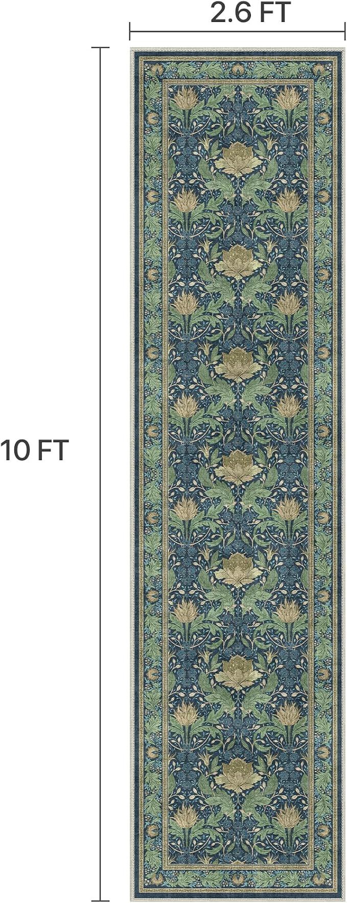 Bavni 2'6''x10 Runner Rug, Microfiber Washable Non-Slip Vintage Floral Rugs - Image 2