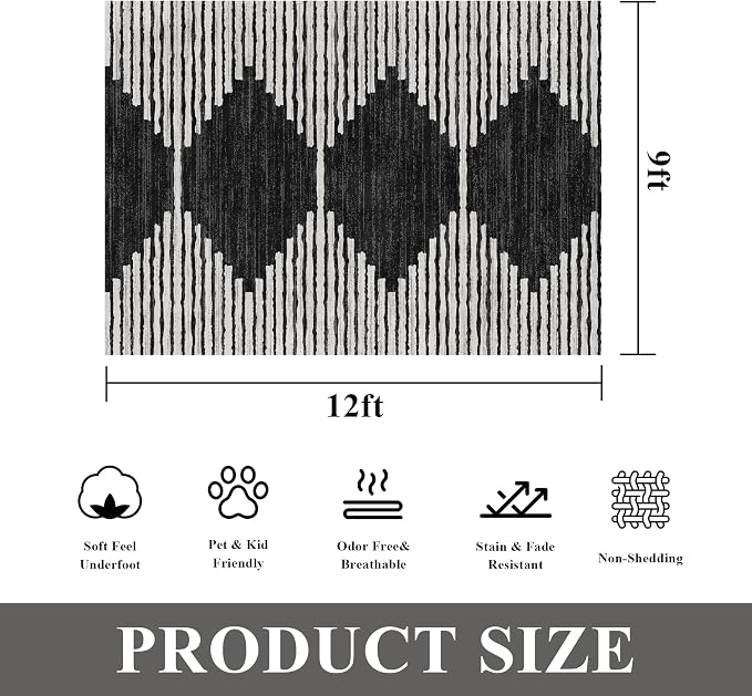 HelloTree Area Rug for Living Room 9x12 Washable Geometric Moroccan Rug Stripe - Image 2
