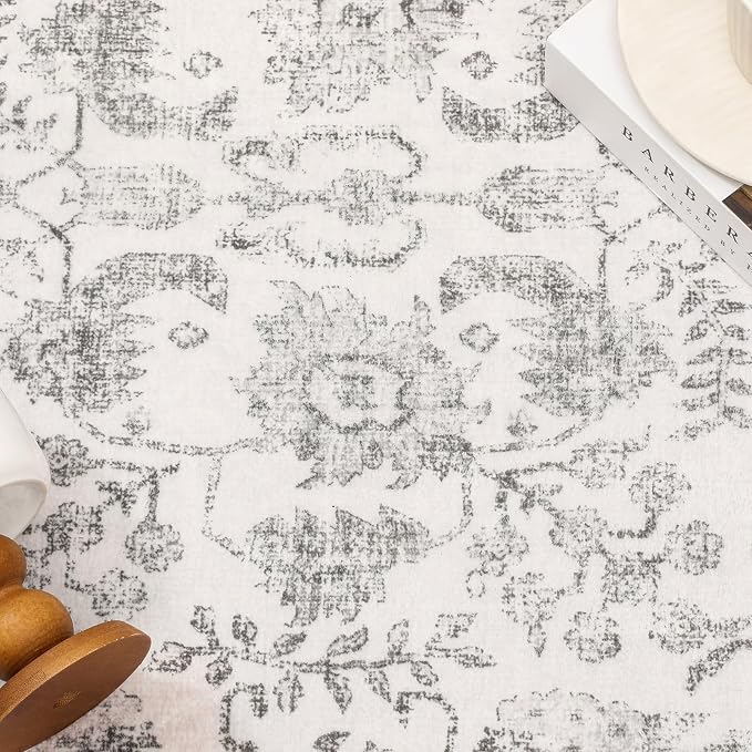 Gray Area Rug 8x10 Machine Washable Large Vintage Living Room Distressed Non - Image 9