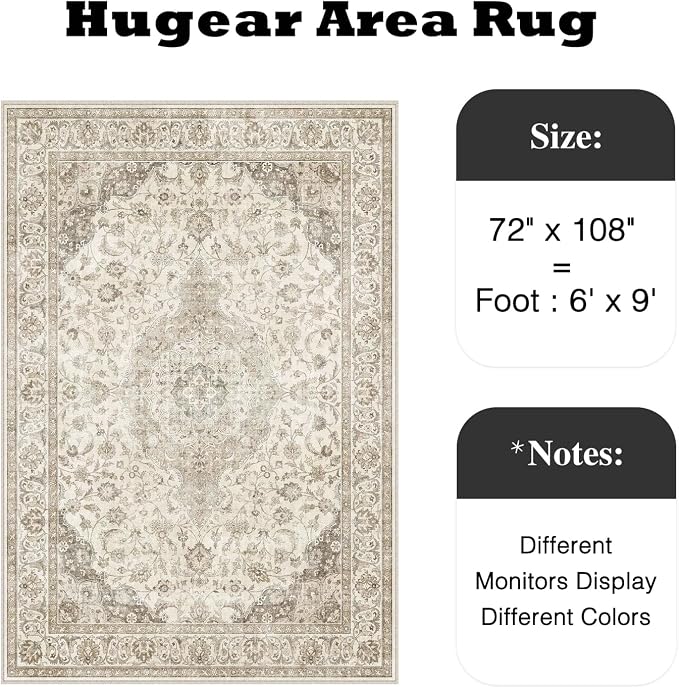 HUGEAR Area Rug 6x9 Vintage Brown Machine Washable Living Room Rugs Thin - Image 2