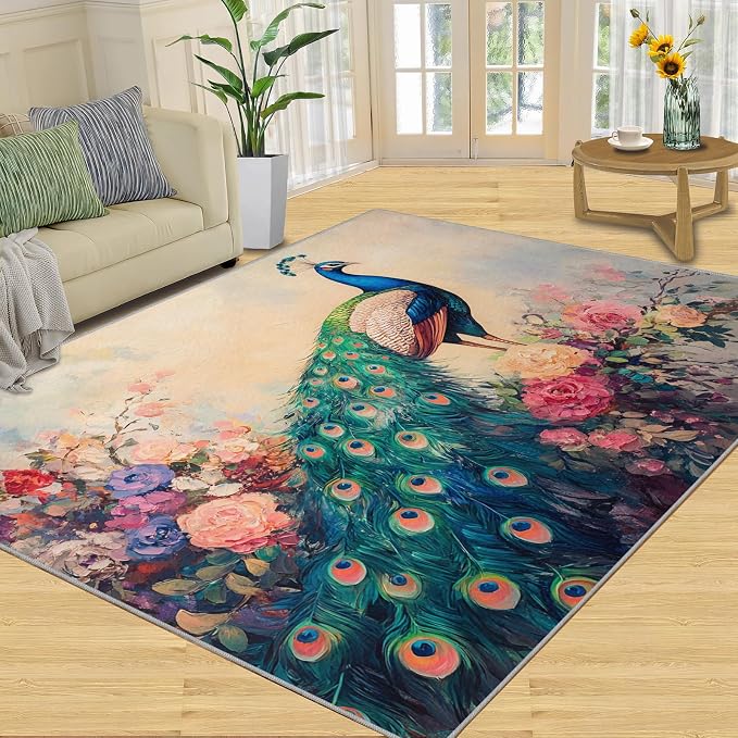 Peacock Peony Rug 6x9-6x9 Rug, Classic Peacock Peony Area Rugs by STRELEC