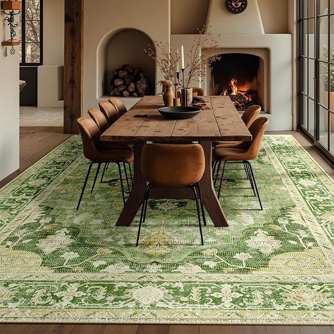 Area Rugs 10'x14' Washable Non-Slip, Floral Vintage Distress Print Pattern - Image 3