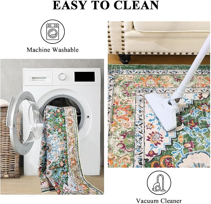 U'Artlines Boho Vintage Area Rug 5x7 Machine Washable Low Pile Soft Floor - Image 8