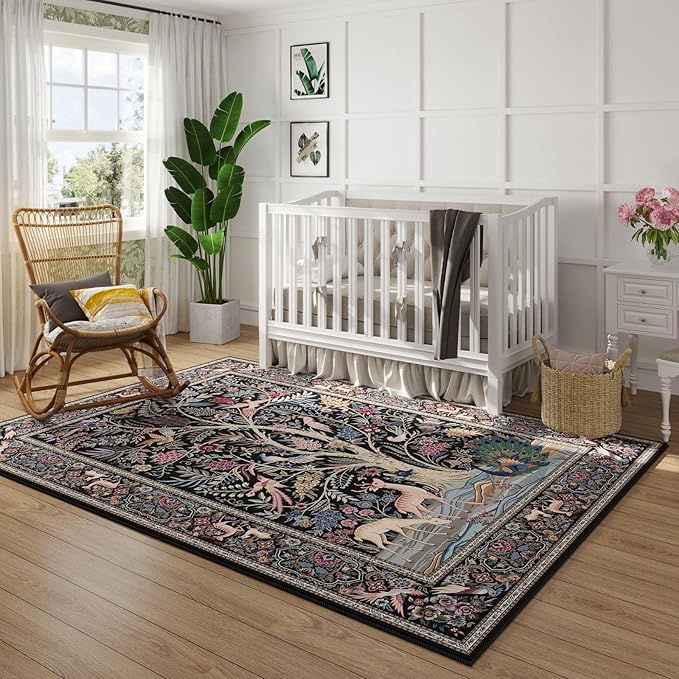 Rugcomf 3x5 Rug Vibrant Tree of Life-Patterned Vintage Non Slip Low Pile Small - Image 2