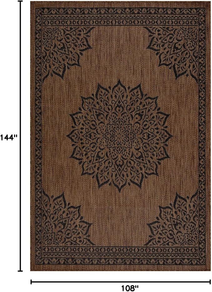 CAMILSON Outdoor Rug, 9x12 Medallion Nut Brown Black Modern Area Rugs - Image 2