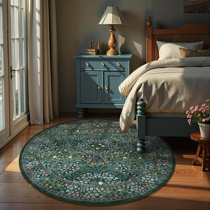 Lahome Floral Washable Round Area Rug, Soft Round Rugs 6ft Ultra-Thin Non-Slip - Image 3