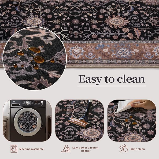 Ciicool Black Area Rugs Washable Non Slip Runner Rug, 2x6ft Hallway Rug Vintage - Image 4