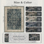 Large Vintage Area Rugs 9x12 for Living Room, Dark Distressed Medallion Printed - Image 2