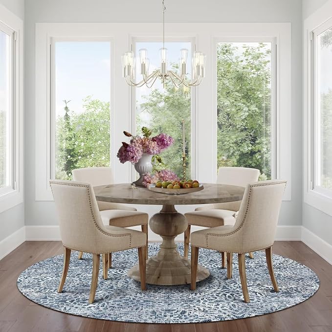 vivorug Round Rug 5ft Vintage-Inspired Round Area Rug Non-Slip Indoor Carpet - Image 2