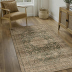 3x5 Washable Vintage Area Rug Green Brown Entryway Office Carpet Non-Slip Soft - Image 3