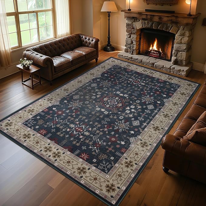 6x9 Washable Blue Area Rug for Living Room Bedroom, Boho Dining Room Rugs for - Image 7