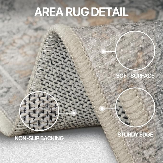 Bavni Vintage 5x7 Area Rugs, Boho Oriental Living Room Rug, Machine Washable - Image 5