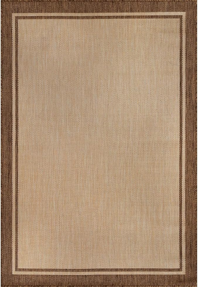 CAMILSON Indoor Outdoor Rug, 10x14 Bordered Natural Brown Modern Large Area Rugs - Image 2