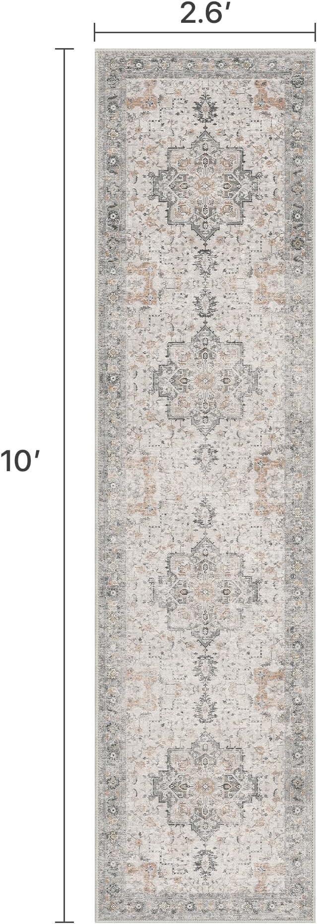 Runner Rug 2'6''x10, Non Slip Vintage Hallway Runner Rugs, Low Pile Lightweight - Image 2
