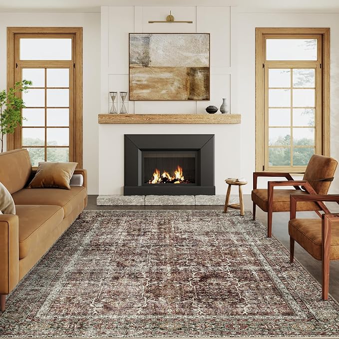 Vintage Area Rug 6x9 Rust Red Washable Living Room Large Carpet Non Slip - Image 5