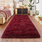 Burgundy Runner Rug for Hallway, Bedroom Bedside Plush Rugs, Non Slip Fluffy by Isdook