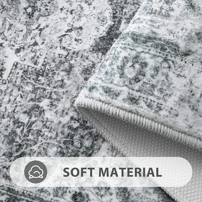 Uphome Bathroom Rugs Runner, Distressed Farmhouse Boho Gray Bath Mat, Non Slip - Image 2