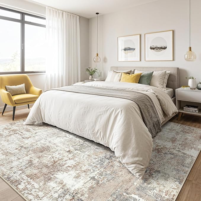 5x8 Area Rug Living Room: Machine Washable Large Abstract Soft Rugs Stain - Image 4