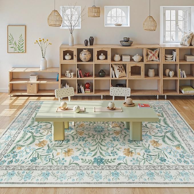 Lahome Light Blue Bedroom Rug 8x10 Under Bed, Boho Washable Rugs - Image 6