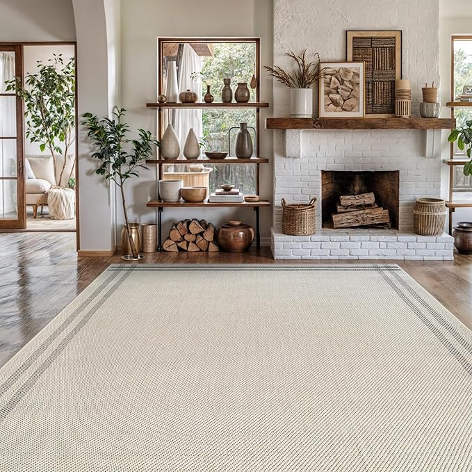 Easy Jute Rugs 10x14 Bordered Bone Color Living Room Indoor Outdoor Area Rug - Image 6