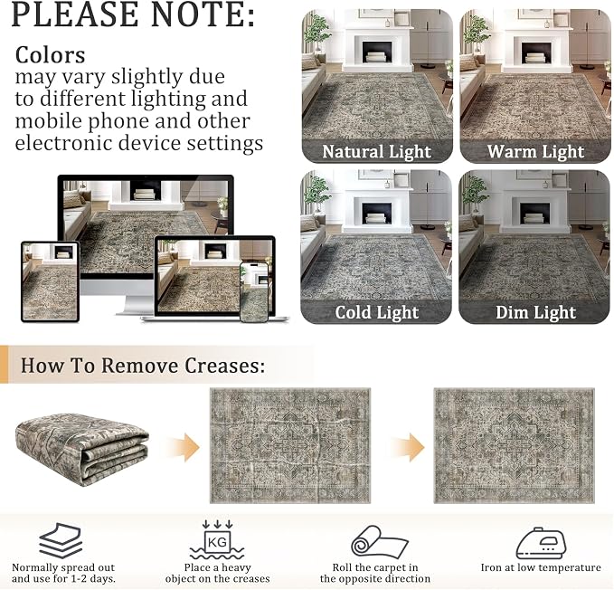 5x7 Machine Washable Area Rug for Living Room, Kids and Pets Friendly for - Image 9