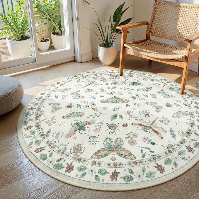 Lahome Insect Washable Round Rugs, Non-Slip Soft Round Rug 4ft Ultra-Thin by Lahome