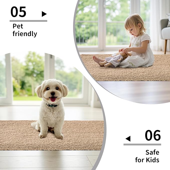 Small Bathroom Rug 17x24 Non Slip Beige Fluffy Bath Mat - Image 6