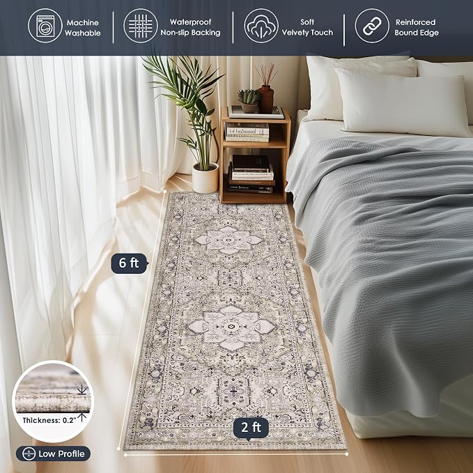 PURRUGS Vintage Farmhouse Boho Runner Rug 2x6 ft, Non-Slip Machine Washable Rug - Image 3