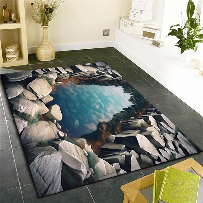 Visual Illusion Canyon Living Room Rug, 3D Visual Effect Stream Indoor Throw Mat - Image 3
