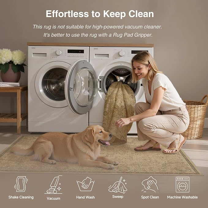HUGEAR 2x3 Machine Washable Entryway Rugs Vintage Brown - Image 3