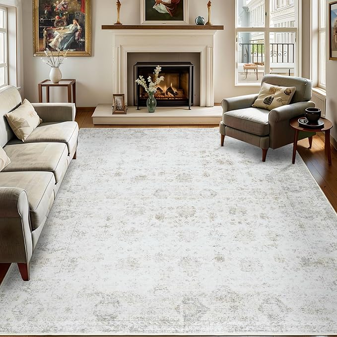 Washable 5×7 Area Rug for Living Room, Vintage Floral Rug Soft Non Slip Stain by Dotiiorug
