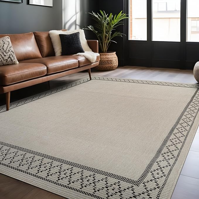 Easy Jute Rugs 4x6 Frame Bone Color Living Room Indoor Outdoor Area Rug by Unknown