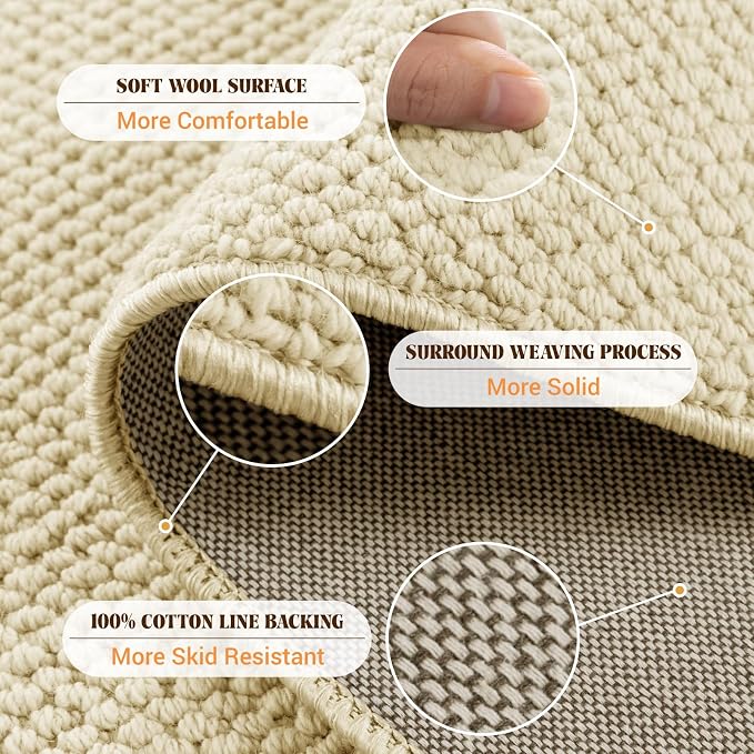 Shilucheng Wool Rug 4.7x7 Non-Slip, Blend 80% Wool and 20% Cotton Rugs - Image 6