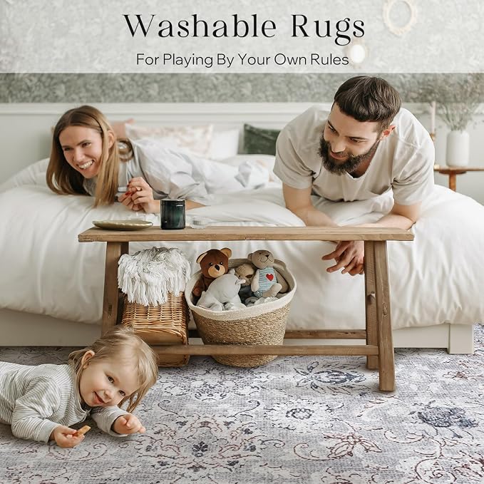Phantoscope Washable Area Rug 8'x10' Non-Slip, Vintage Neutral Rugs - Image 7